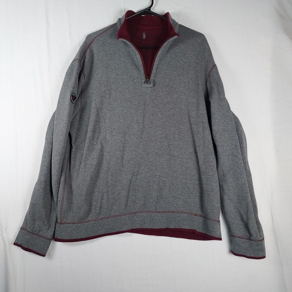 Polo Ralph Lauren XL Reversible Quarter-Zip Pullover Mens Sweatshirt Gray Maroon